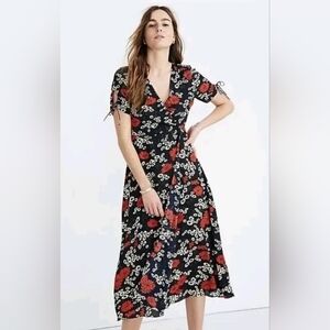 Madewell Peekaboo Sleeve Dress in Hillside Daises Boho Floral Midi Faux Wrap